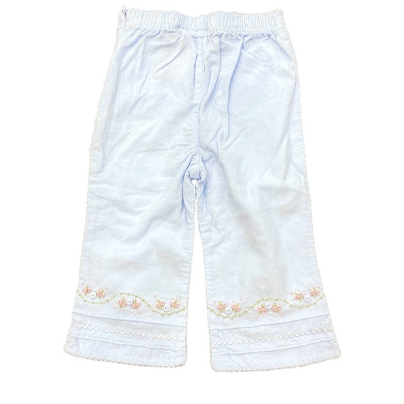 LAURA ASHLEY Baby Girl Light Blue Corduroy Floral Embroidered Zipper Pants 18 mo - Picture 2 of 10